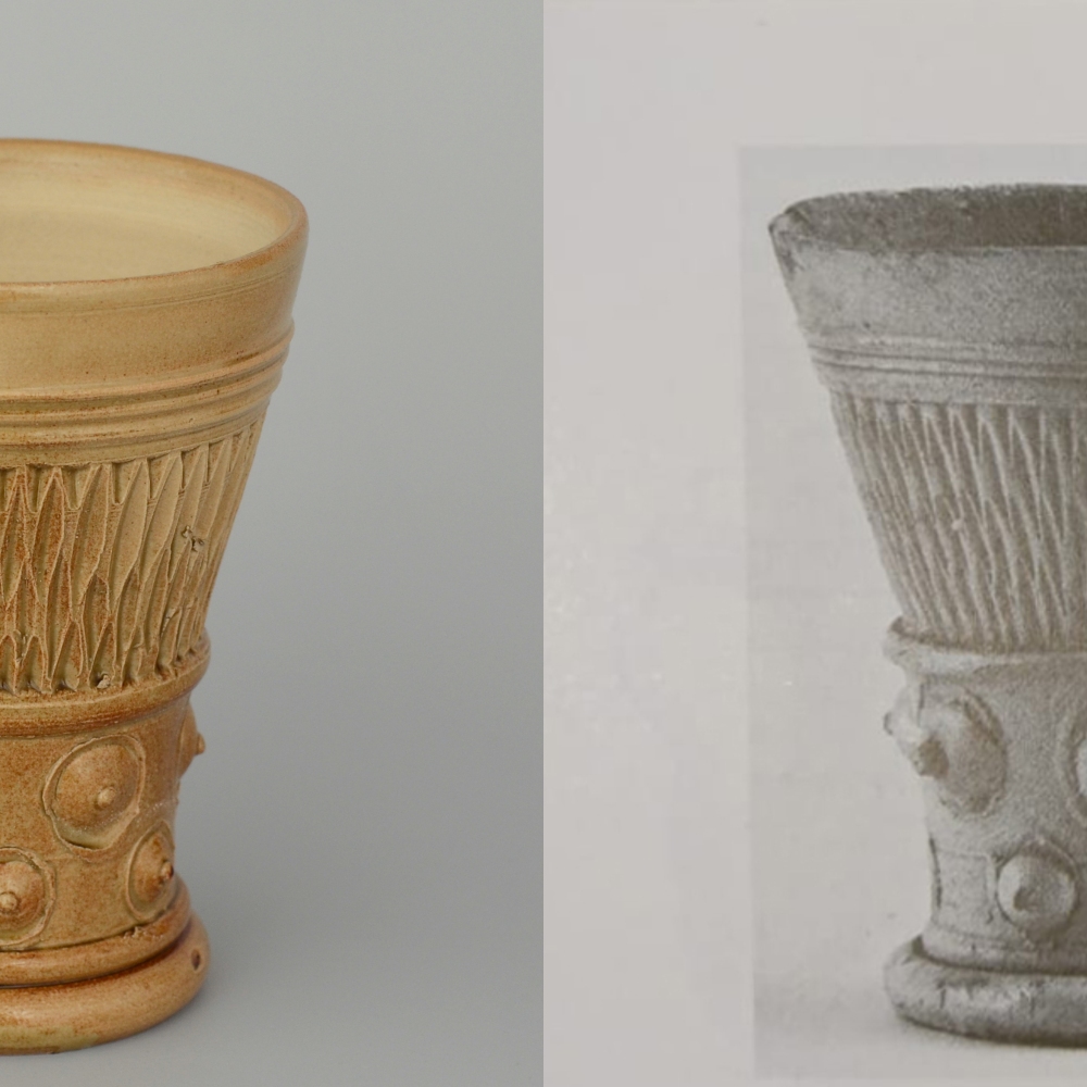 #25 Left: reconstruction of a beaker / 1 x in stock / €35 . Right: original from the 16th century