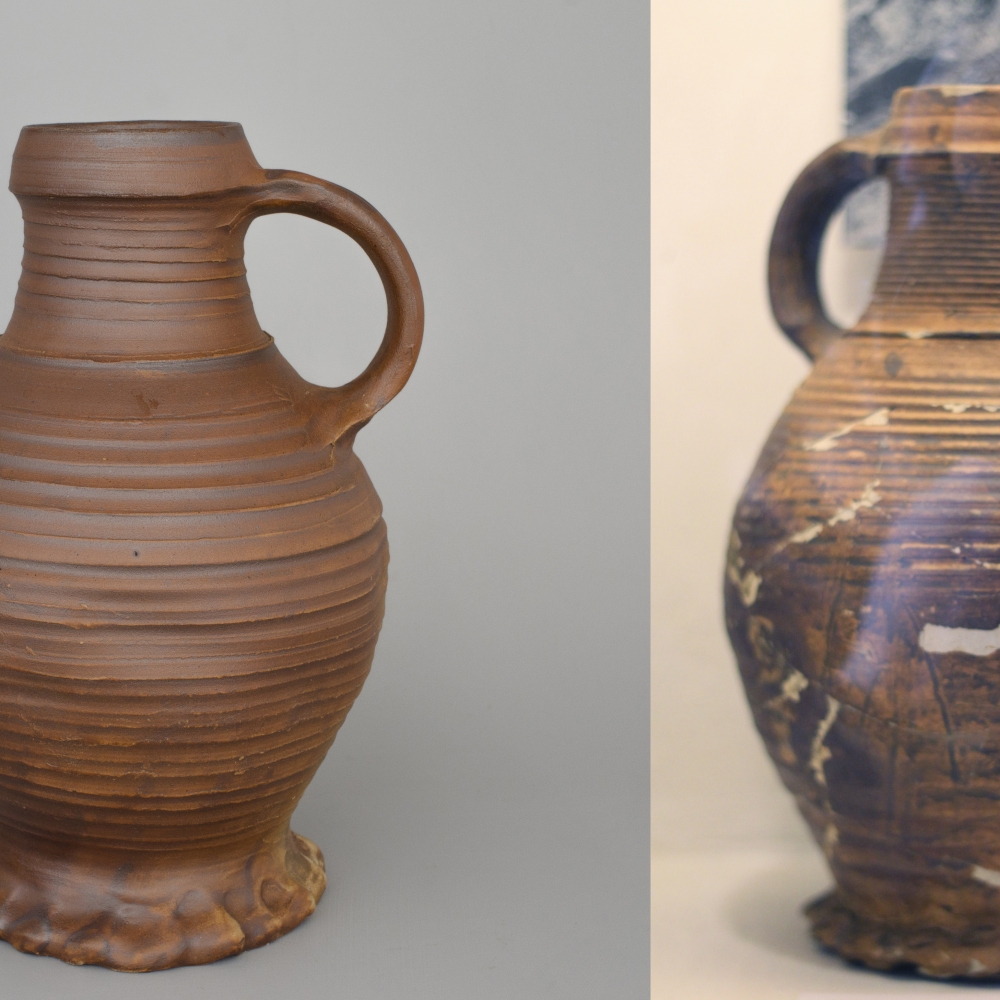 #31 Left: reconstruction of a 15th century stoneware jug /  Right: original