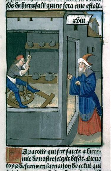 image 8 Jeremia visits the house of the potters, Petrus Comestor, c. 1495, Biblioteca Municipal de Lyon Rés Inc 58, f. 92