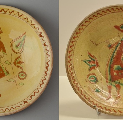 Left: replica dish / right: dish from the Niederrhein region made  1730-1740 from the Boijmans van Beuningen collection