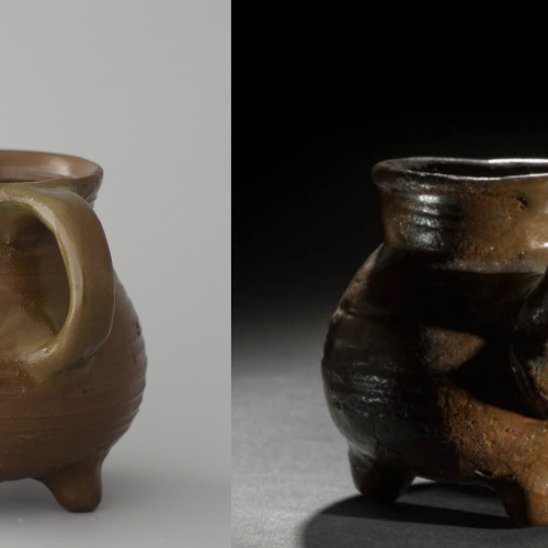 left: a replica phallic pipkin,  / picture to the right: ©2019 D.Provost, original pipkin from the 15th century found in Bruges