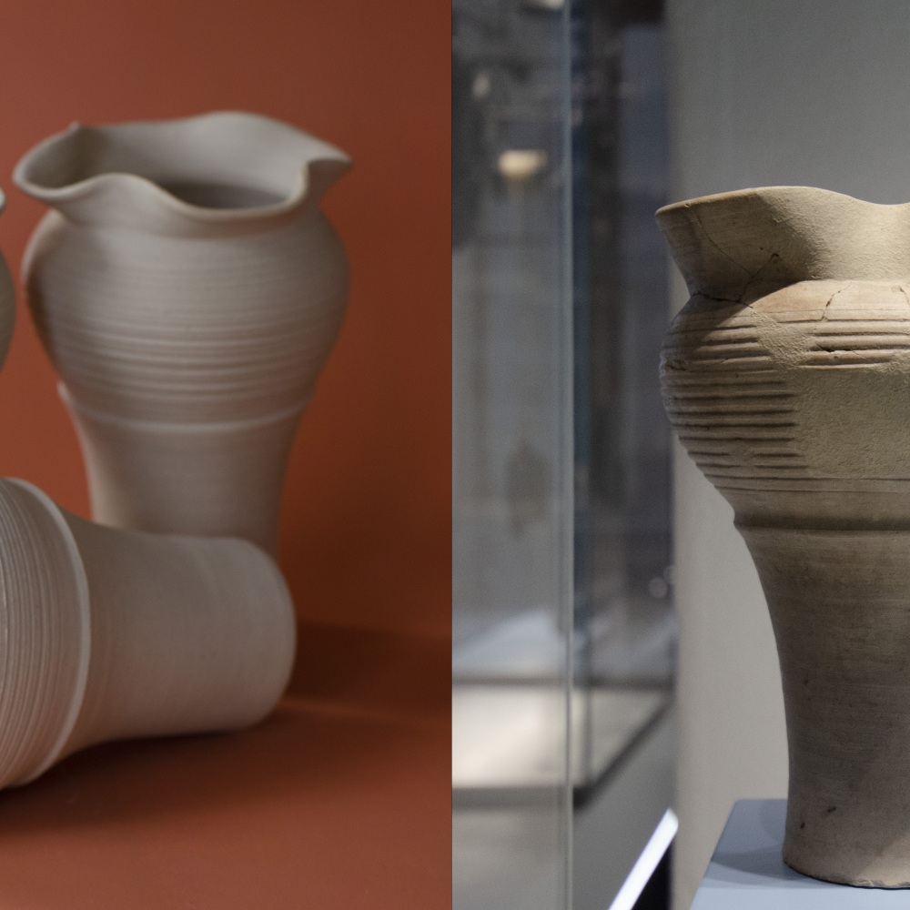 left: stoneware beakers, / right: original from the late 15th century made in Siegburg / Germanisches Nationalmuseum Nürnberg