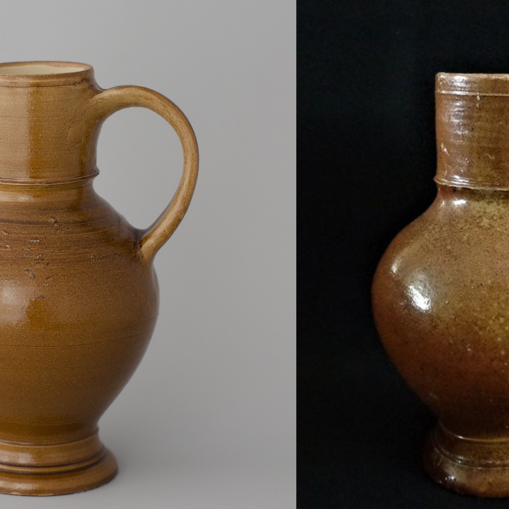 left: reconstruction of a  jug, / right: original from the 16th or 17th century