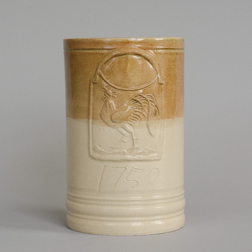 reconstruction of a tavern mug from the Chipstone foundation collection, made in Fulham  and inscribed Jacob Morden 1750