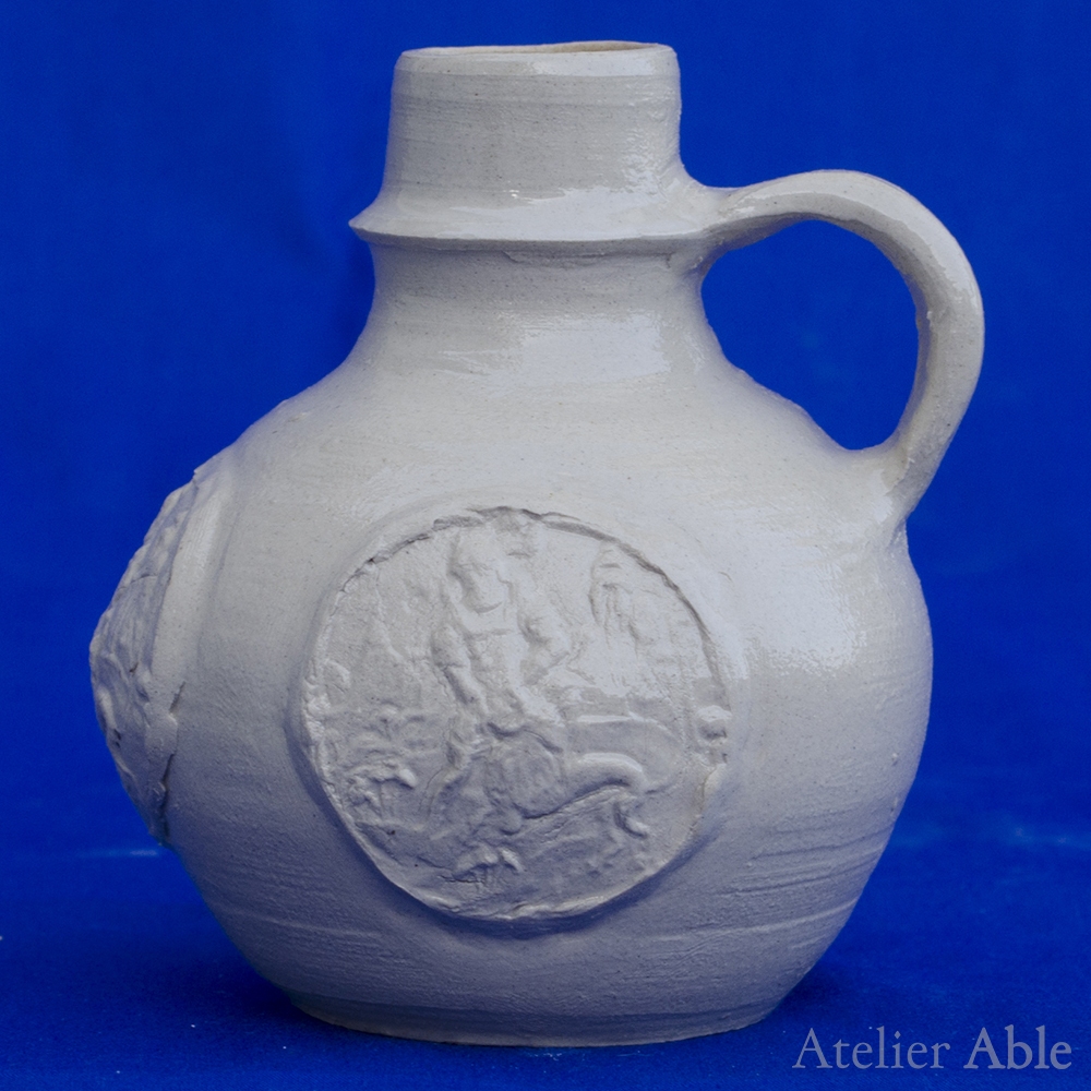 Reconstruction of a small jug with Samson and the lion / Siegburg style / 16th century