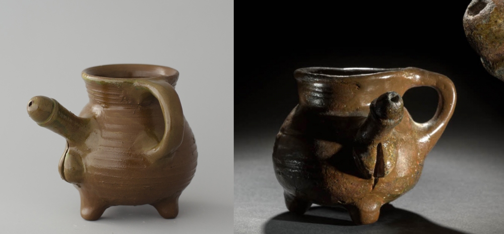 #72 left: a phallic pipkin, 2 in stock, €50 / Right: ©2019 D.Provost, original pipkin from the 15th century found in Bruges
