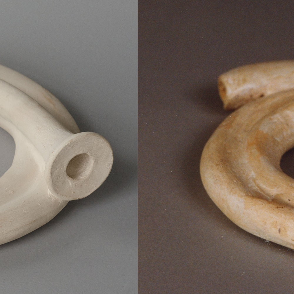 #17 Left: reconstruction of a pilgrim's horn / 23 cm diameter / €60. Right: original from Raeren / late 15th or 16th century / Töpfereimuseum Raeren