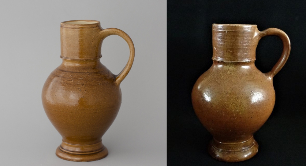 #57 left: reconstruction of a  jug, €50, 2 in stock / right: original from the 16th or 17th century