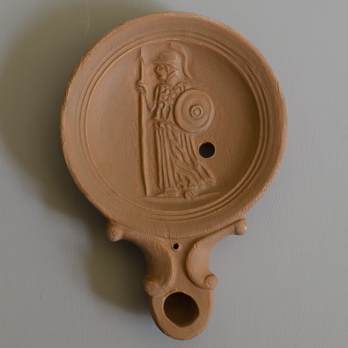 replica Roman oil lamp with Minerva