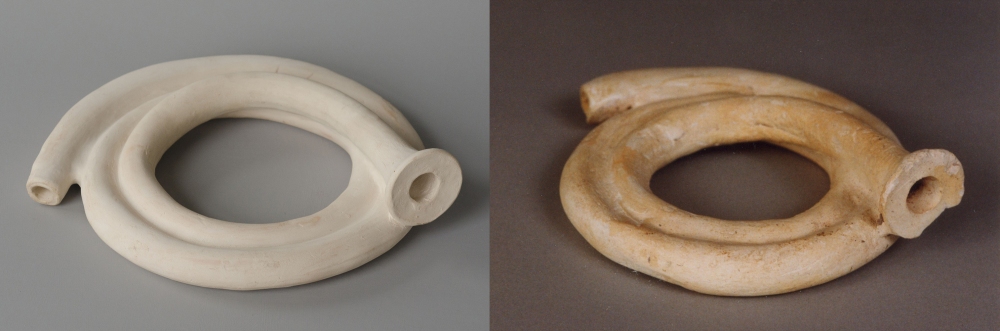 #17 Left: reconstruction of a pilgrim's horn / 23 cm diameter / €60. Right: original from Raeren / late 15th or 16th century / Töpfereimuseum Raeren